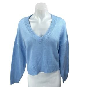 H&M Divided Women's Blue Knit V-Neck Long Sleeve Pullover Sweater Top Size M